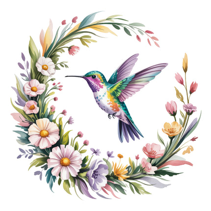 Colorful hummingbird quilt block