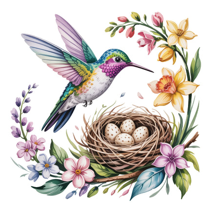 Colorful hummingbird quilt block
