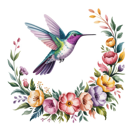 Colorful hummingbird quilt block