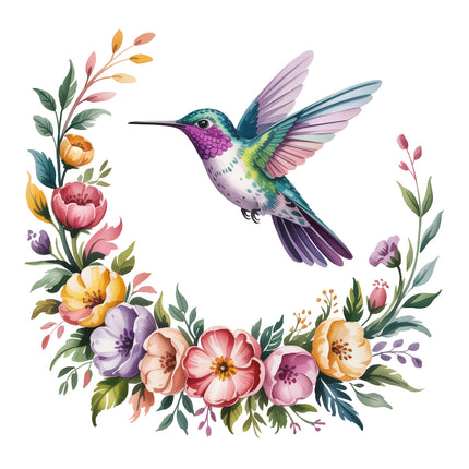 Colorful hummingbird fabric panel