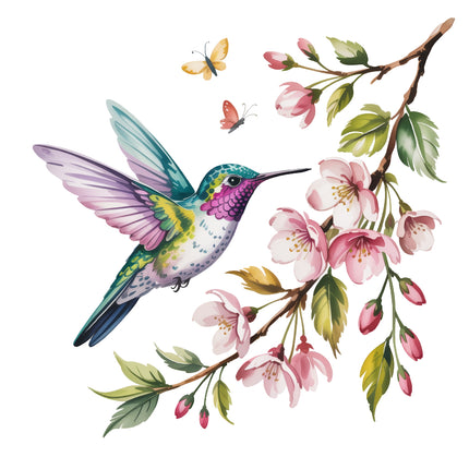 Colorful hummingbird quilt block