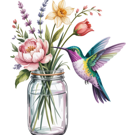 Colorful hummingbird quilt block
