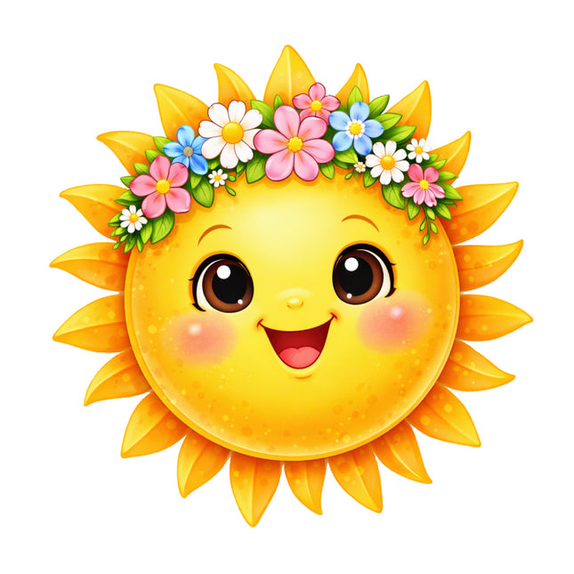 Cartoon sun with a flower crown fabric panel