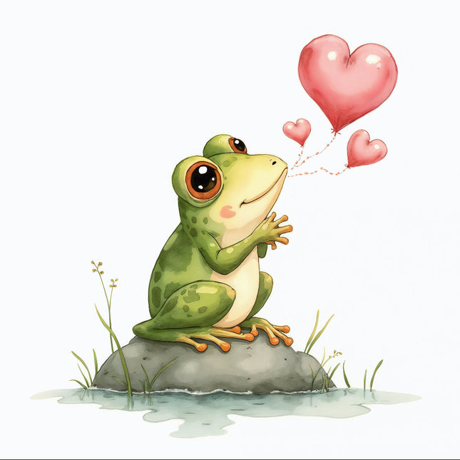 frog with heart balloons quilt block