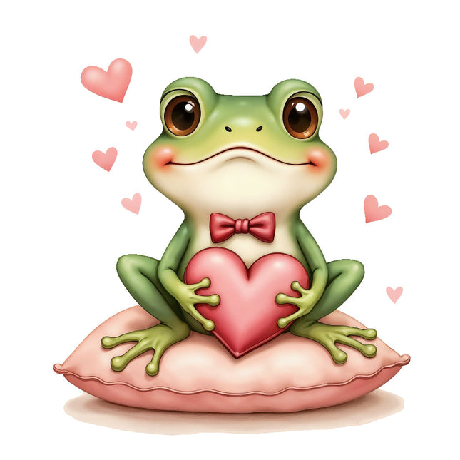 Cartoon frog holding a heart with pink hearts fabric panel