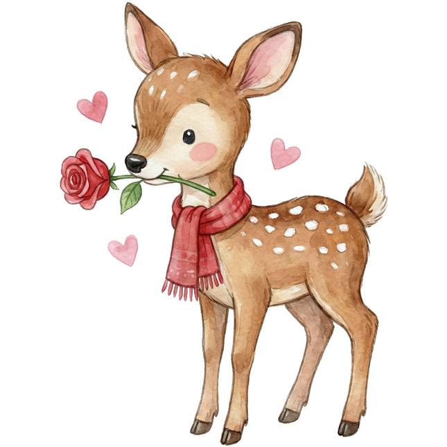 deer holding a rose with hearts fabric panel for sewing and quilting