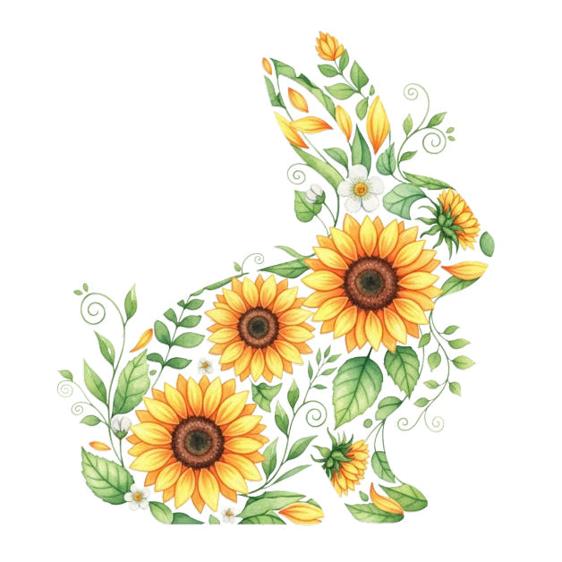 rabbit made of sunflowers and leaves fabric panel