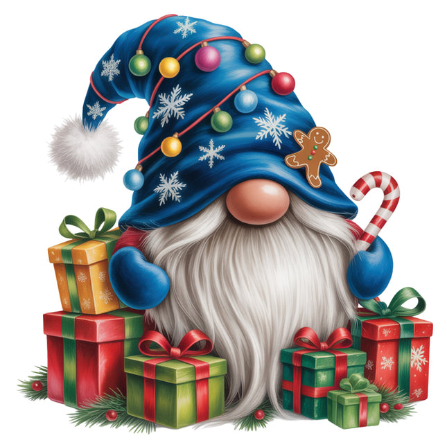 festive Christmas gnome with Christmas lights fabric panel