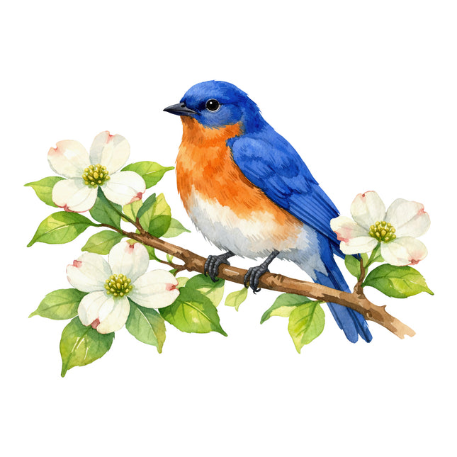 Bluebird perched on a branch fabric panel