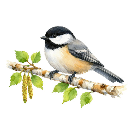 Bird perched on a branch with leaves quilt block