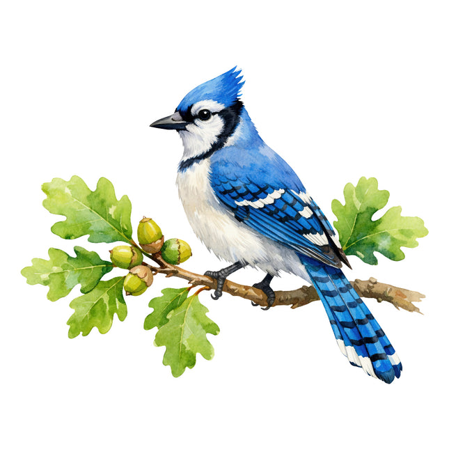 Blue jay bird perched on a branch fabric panel