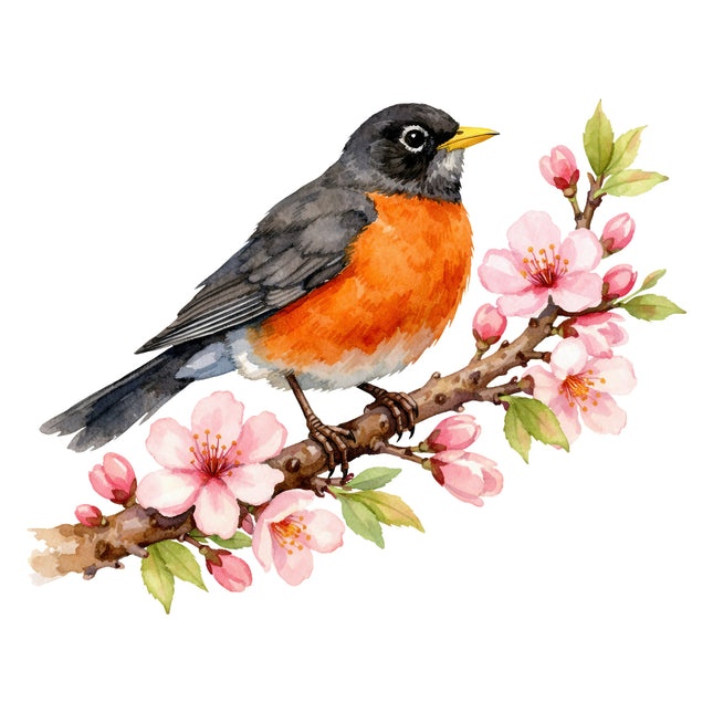 robin bird perched on a branch sewing panel