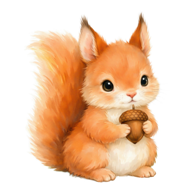 squirrel holding an acorn fabric panel