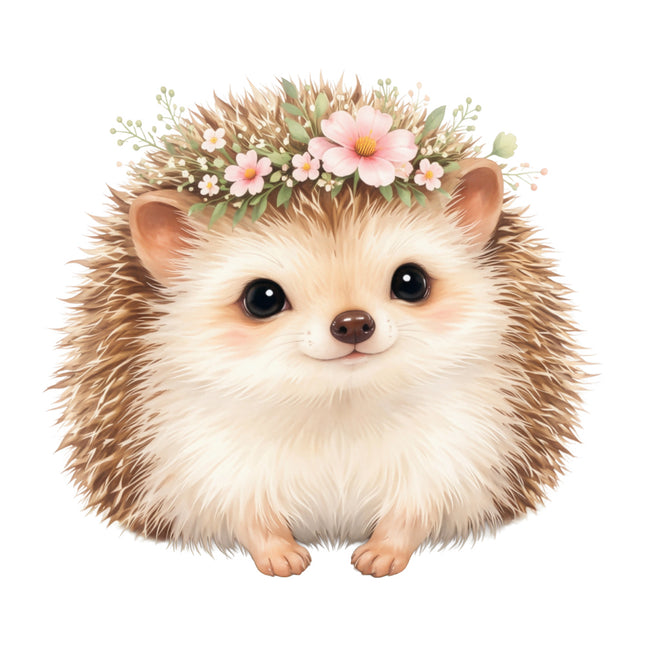 hedgehog with a flower crown fabric panel