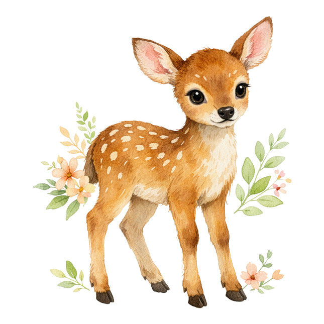 baby deer with floral elements fabric panel