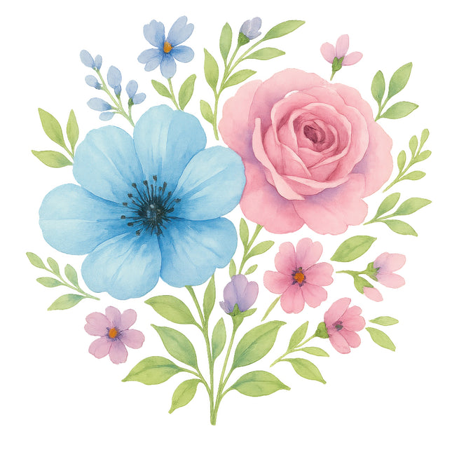 blue and pink flowers quilt block