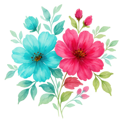 blue and pink flowers fabric panel