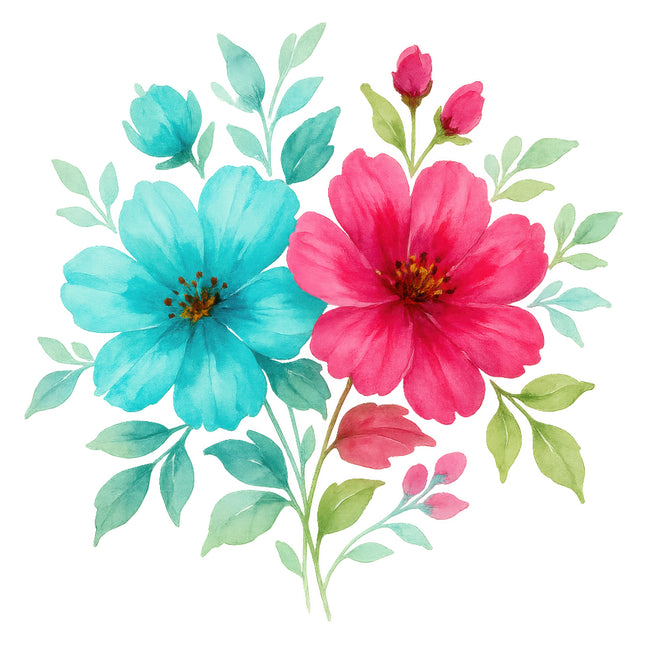 blue and pink flowers fabric panel