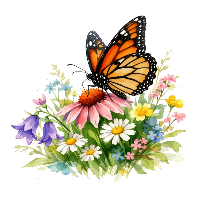 Butterfly on a bouquet of flowers fabric panel