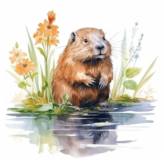 beaver in pond quilt block