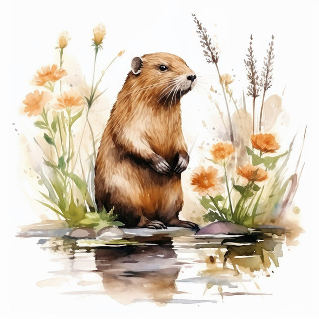beaver in pond fabric panel