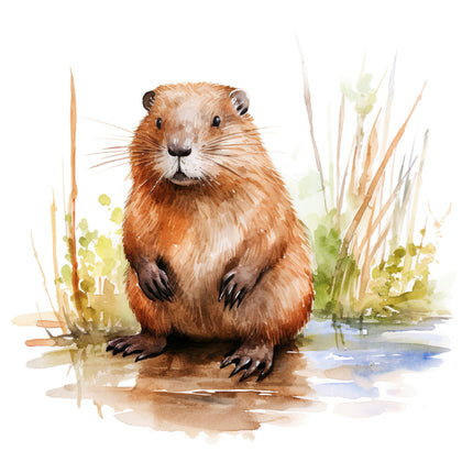 beaver in pond fabric panel