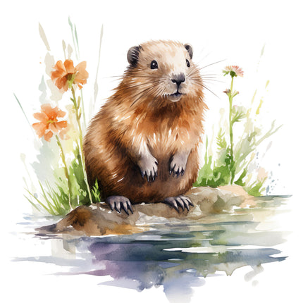 beaver in pond fabric panel