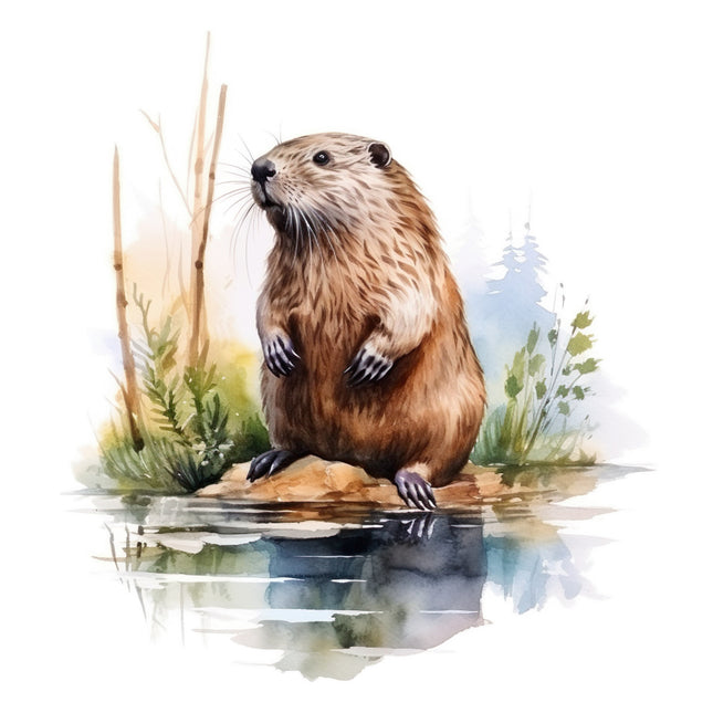 beaver in pond fabric panel