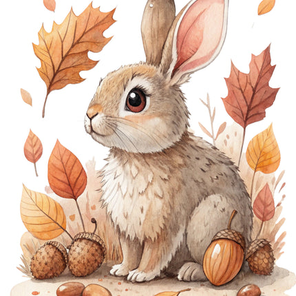 autumn rabbit cotton fabric panel