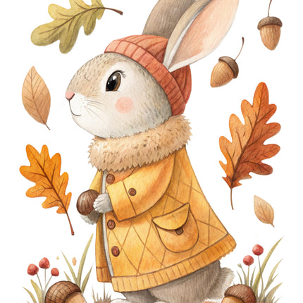 autumn rabbit cotton fabric panel