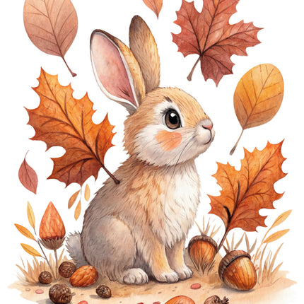 autumn rabbit cotton fabric panel
