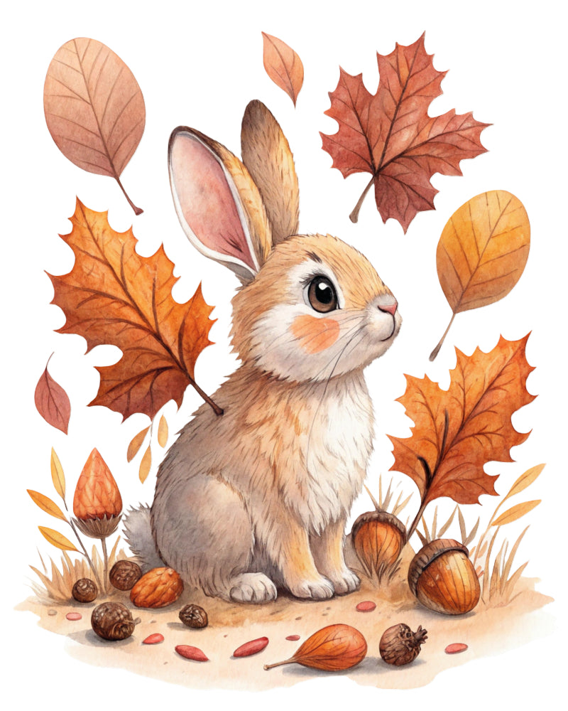 Autumn Rabbit Decor Autumn Bunny Rabbit 100% Cotton Fabric Panel Block AL514 – Saphie's Fabrics