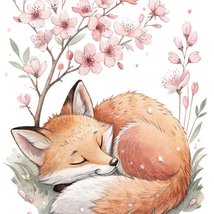 cherry blossom fox fabric panel