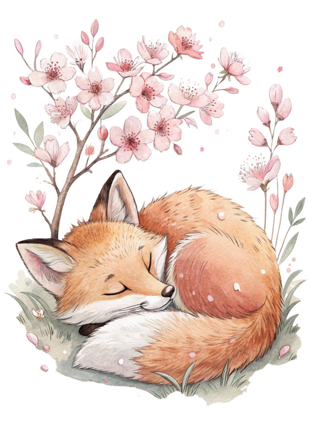 cherry blossom fox fabric panel