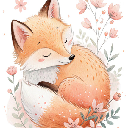 cherry blossom fox fabric panel