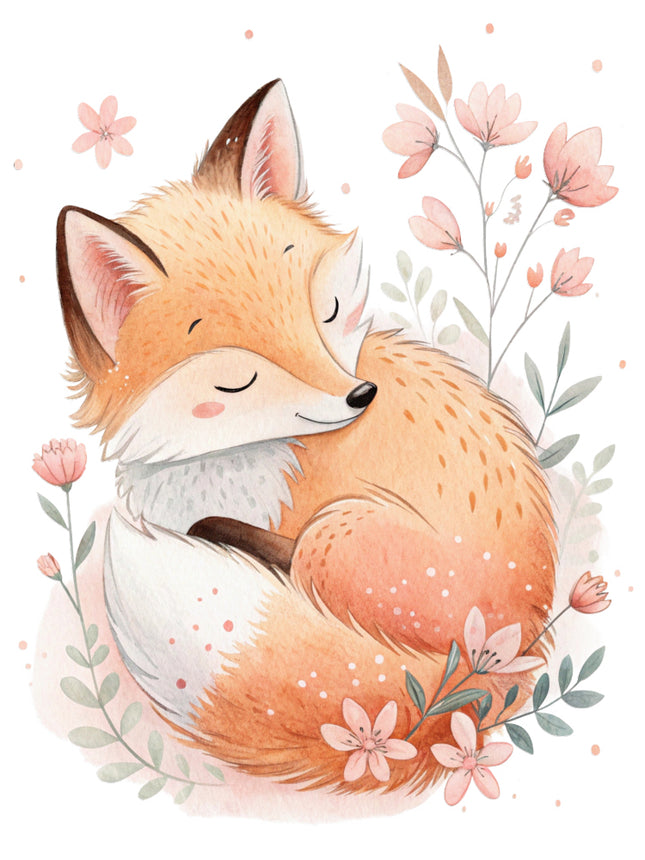 cherry blossom fox fabric panel
