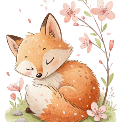 cherry blossom fox fabric panel