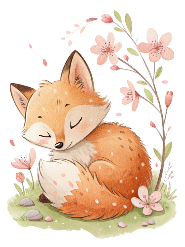 cherry blossom fox fabric panel
