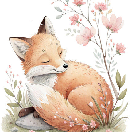 cherry blossom fox fabric panel