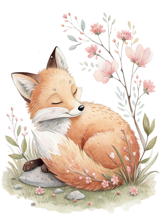cherry blossom fox fabric panel