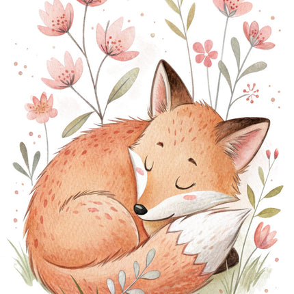 cherry blossom fox fabric panel
