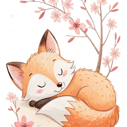cherry blossom fox fabric panel