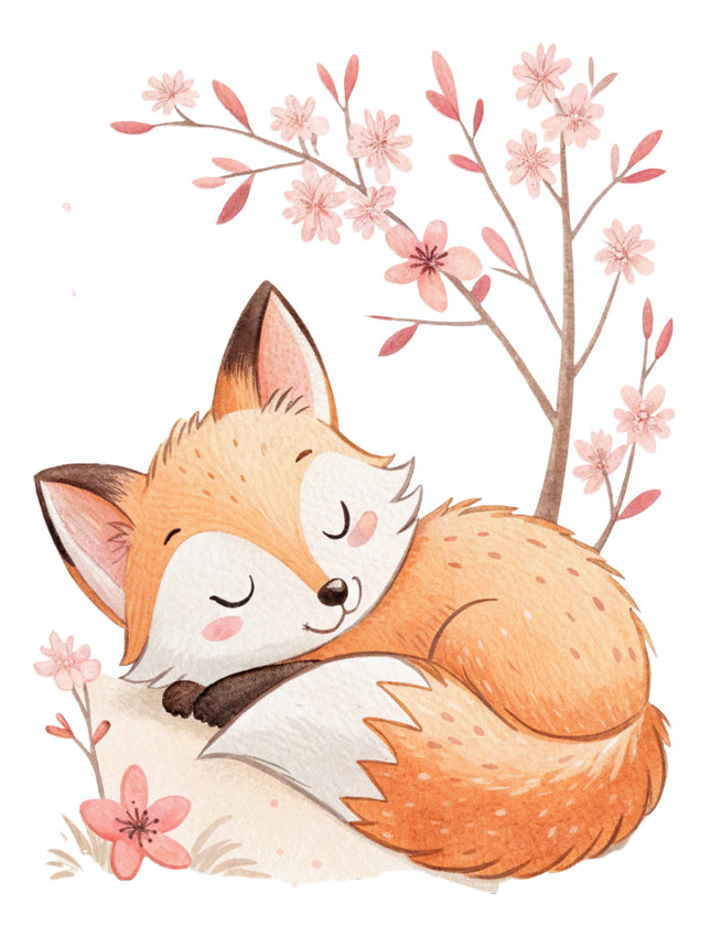 cherry blossom fox fabric panel