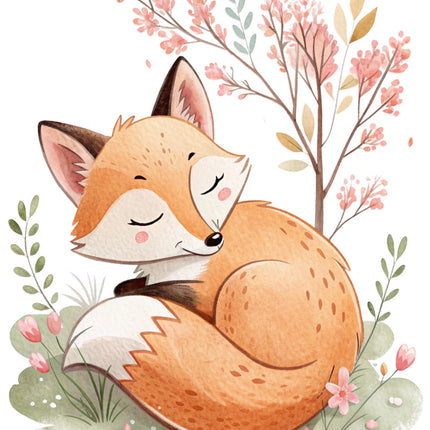 cherry blossom fox fabric paneld
