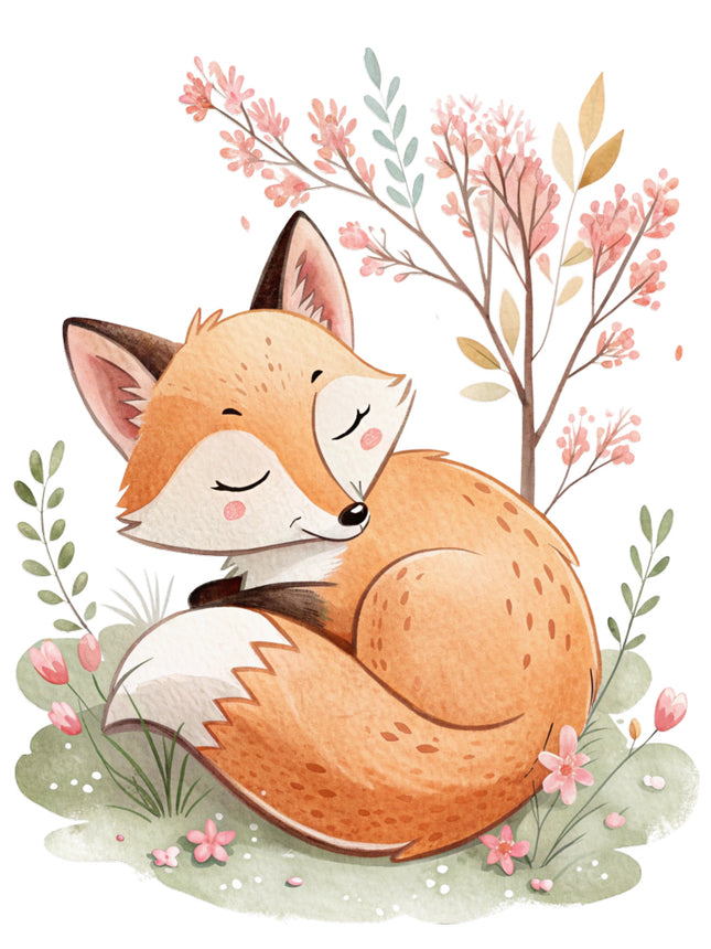 cherry blossom fox fabric paneld