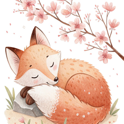 cherry blossom fox fabric panel