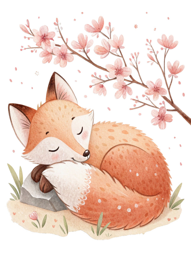 cherry blossom fox fabric panel