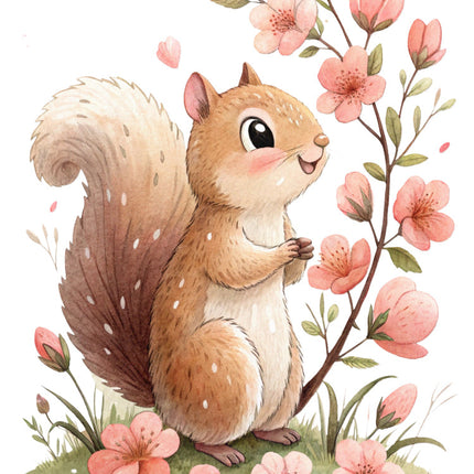 floral squirrel fabric panel