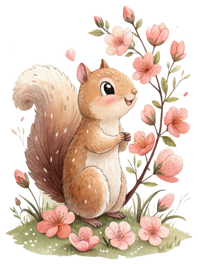 floral squirrel fabric panel