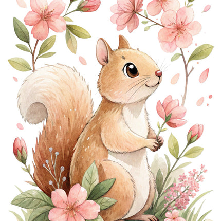 floral squirrel fabric panel